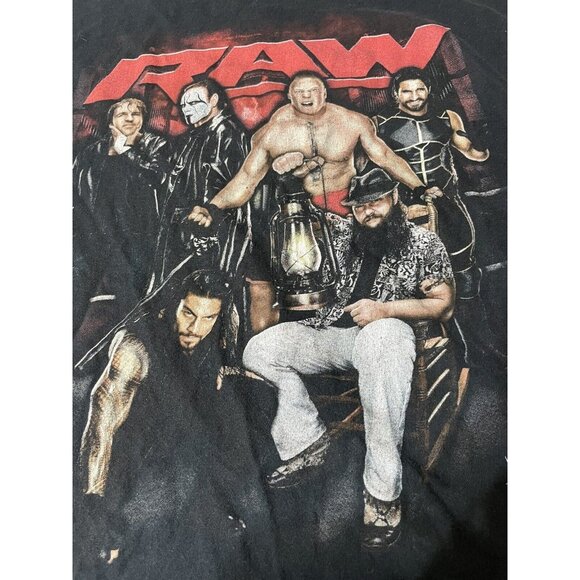 Vintage WWF Raw 90s Wrestling Black Front Print T-Shirt LARGE - Picture 2 of 11